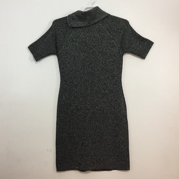 (N5) Y2K Calvin Klein Womens Sweater Dress Size M Metallic Fold Zip Cocktail - Picture 5 of 7